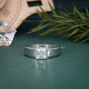 Princess Cut Diamond Solitaire Engagement Ring For Men & Women (Unisex)