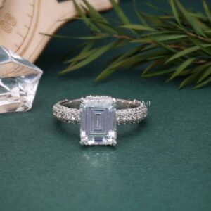 Lab-Grown Emerald Cut Diamond & Round Cut Diamond Wedding Ring Set in White Gold"