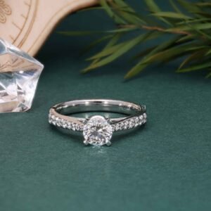 Classic Beauty: 0.50 Ct Round Diamond Solitaire with Pave Setting Engagement Ring