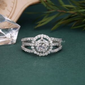 Designer Halo Round Cut Diamond Solitaire Engagement Ring - 0.50 ct, 18 kt White Gold