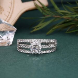 "Timeless Beauty: 0.50 ct Round Cut Solitaire Diamond Triple Raw Bridal Set"