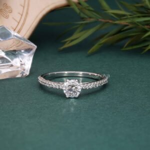 0.50 Ct Round Cut Solitaire Diamond Pave Set Engagement Ring For Her