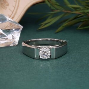 Elegant 14K White Gold Wide Band Diamond Solitaire Ring for Men