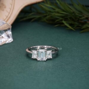 Exquisite 3-Stone Emerald Cut Diamond Engagement Ring