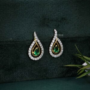 Diamond and Simulant Emerald Drop Earrings in 18K Yellow Gold: Timeless Beauty