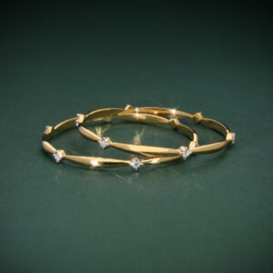 Elysia Station Diamond Stackable Bangle Bracelet Set in 18K Yellow Gold