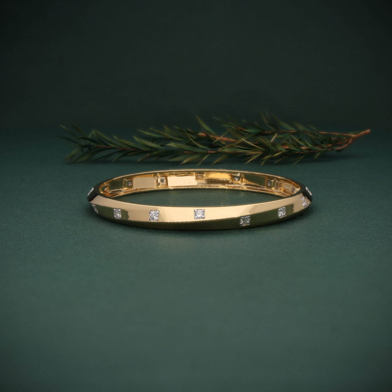 Aurelia Flush Set Diamond Dome Bangle Bracelet in 18K Yellow Gold