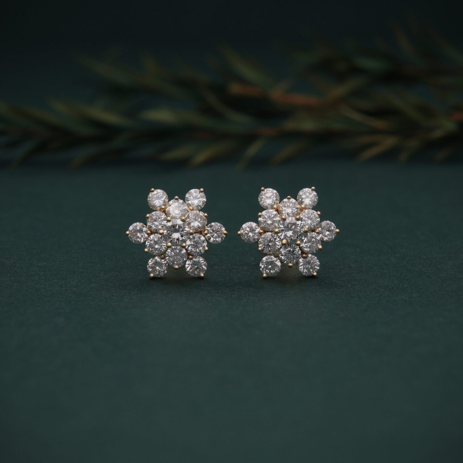 Beautiful Diamond Stud Earrings with Floral Design | Fine Gold Jewelry