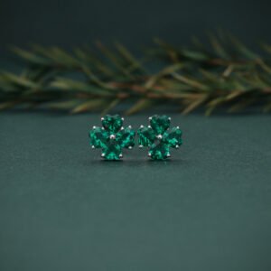 Emerald  Flower Stud Earrings | Fine Jewelry Green Gemstone Earrings