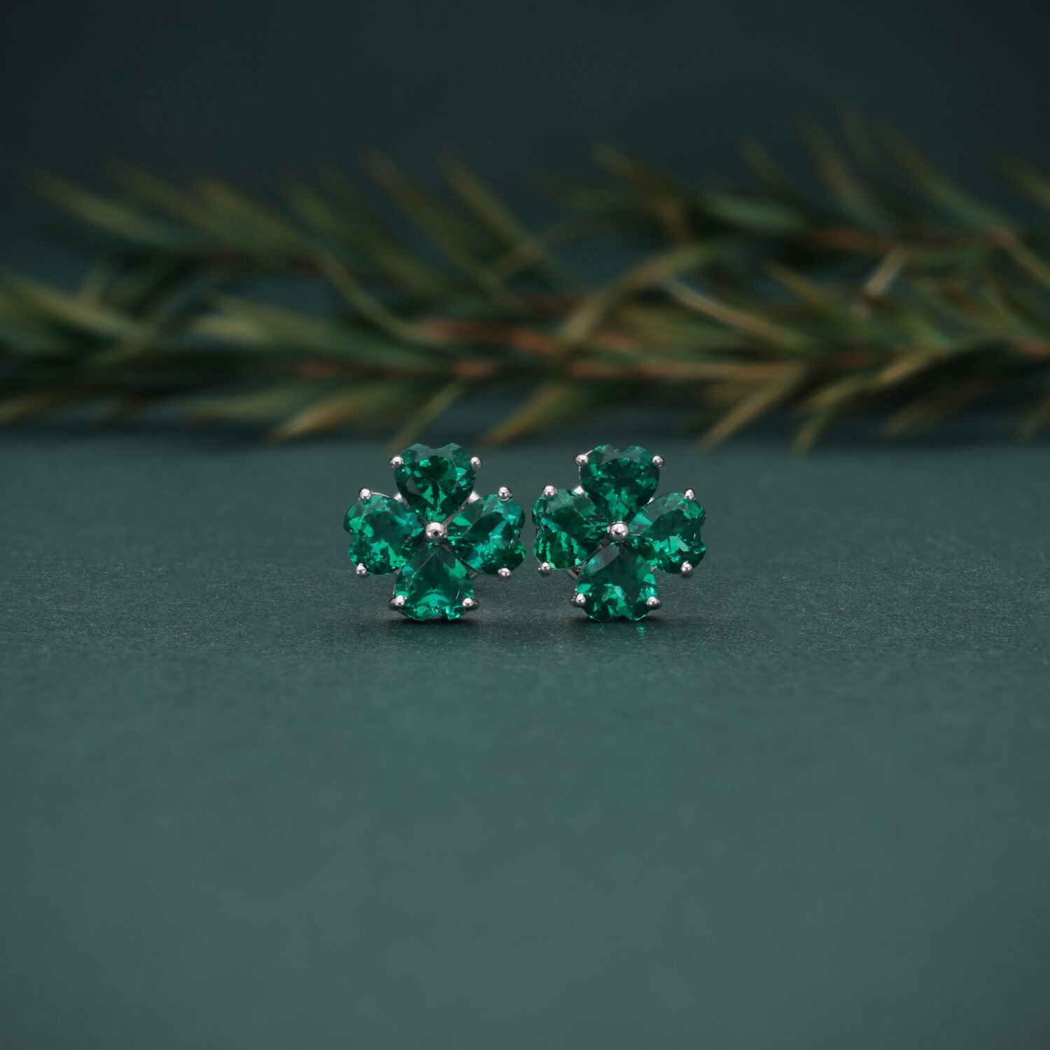 Emerald  Flower Stud Earrings | Fine Jewelry Green Gemstone Earrings