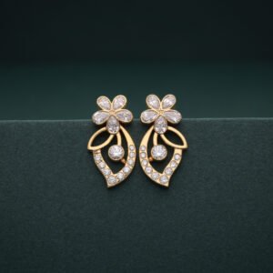 Elegant Gold Diamond Flower Drop Earrings for Women | Daily Wear Jewelry