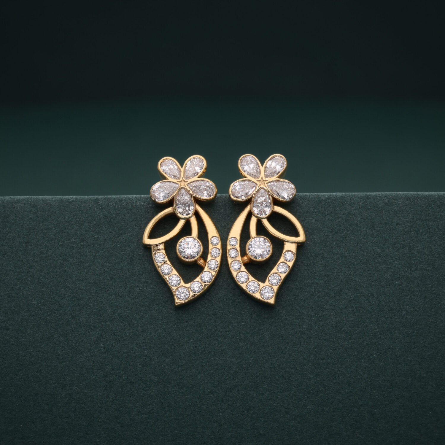 Elegant Gold Diamond Flower Drop Earrings for Women | Daily Wear Jewelry