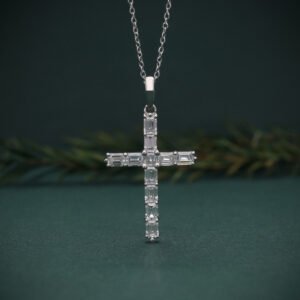 Verona Emerald Cut Diamond Cross Pendant in Platinum 950