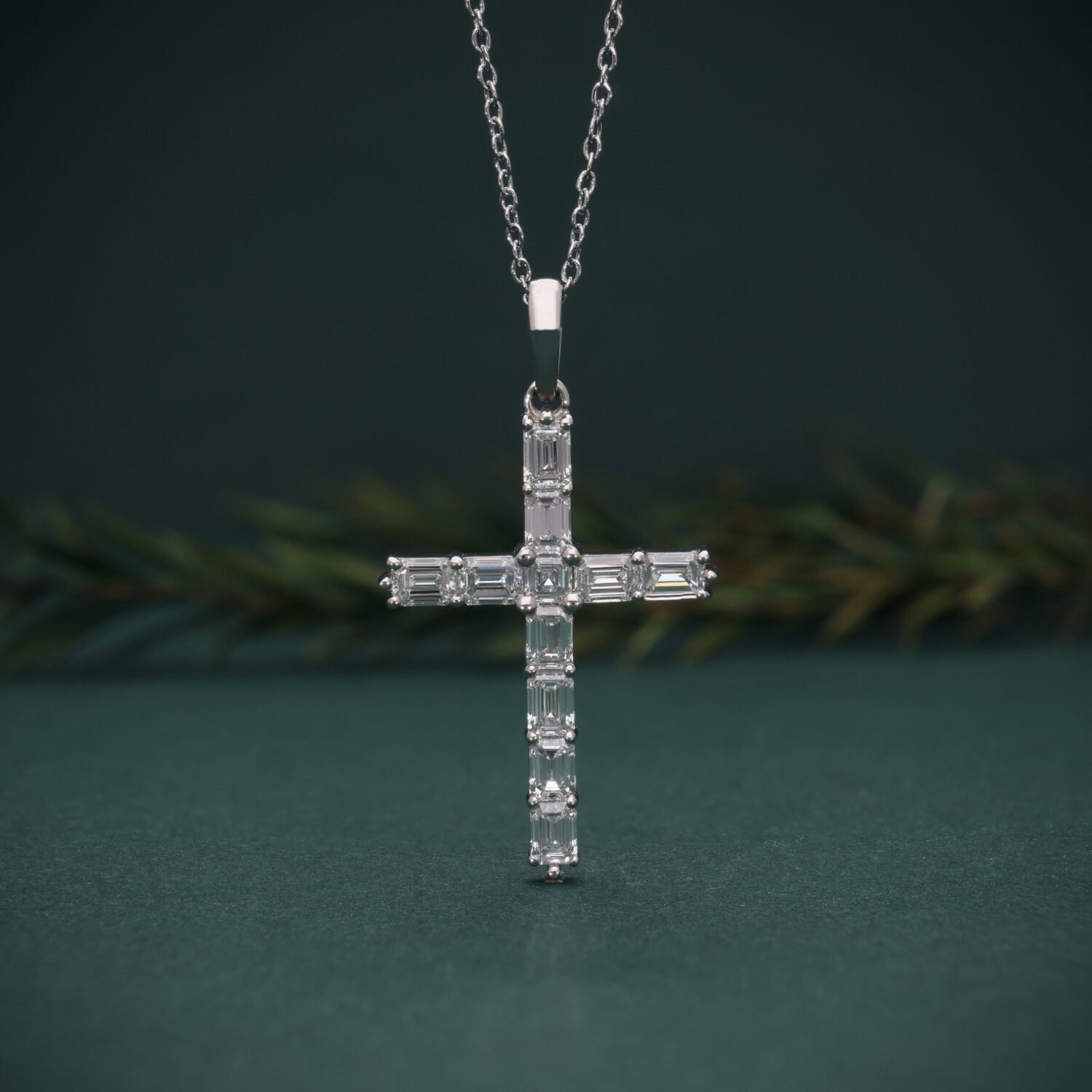 Verona Emerald Cut Diamond Cross Pendant in Platinum 950
