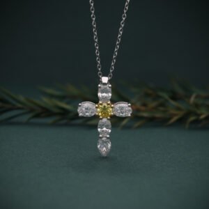 Aurora Marquise Diamond Cross Pendant in 18K White Gold