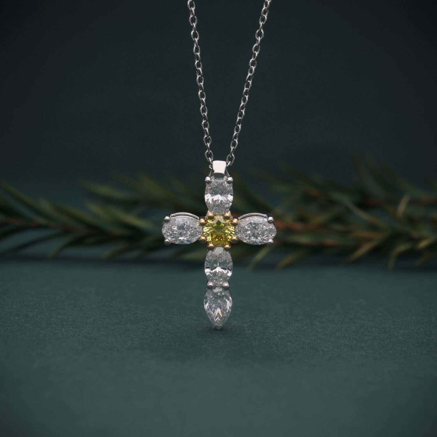 Aurora Marquise Diamond Cross Pendant in 18K White Gold