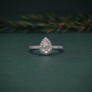 Isla Pear Shaped Diamond Halo Engagement Ring with Pavé Band
