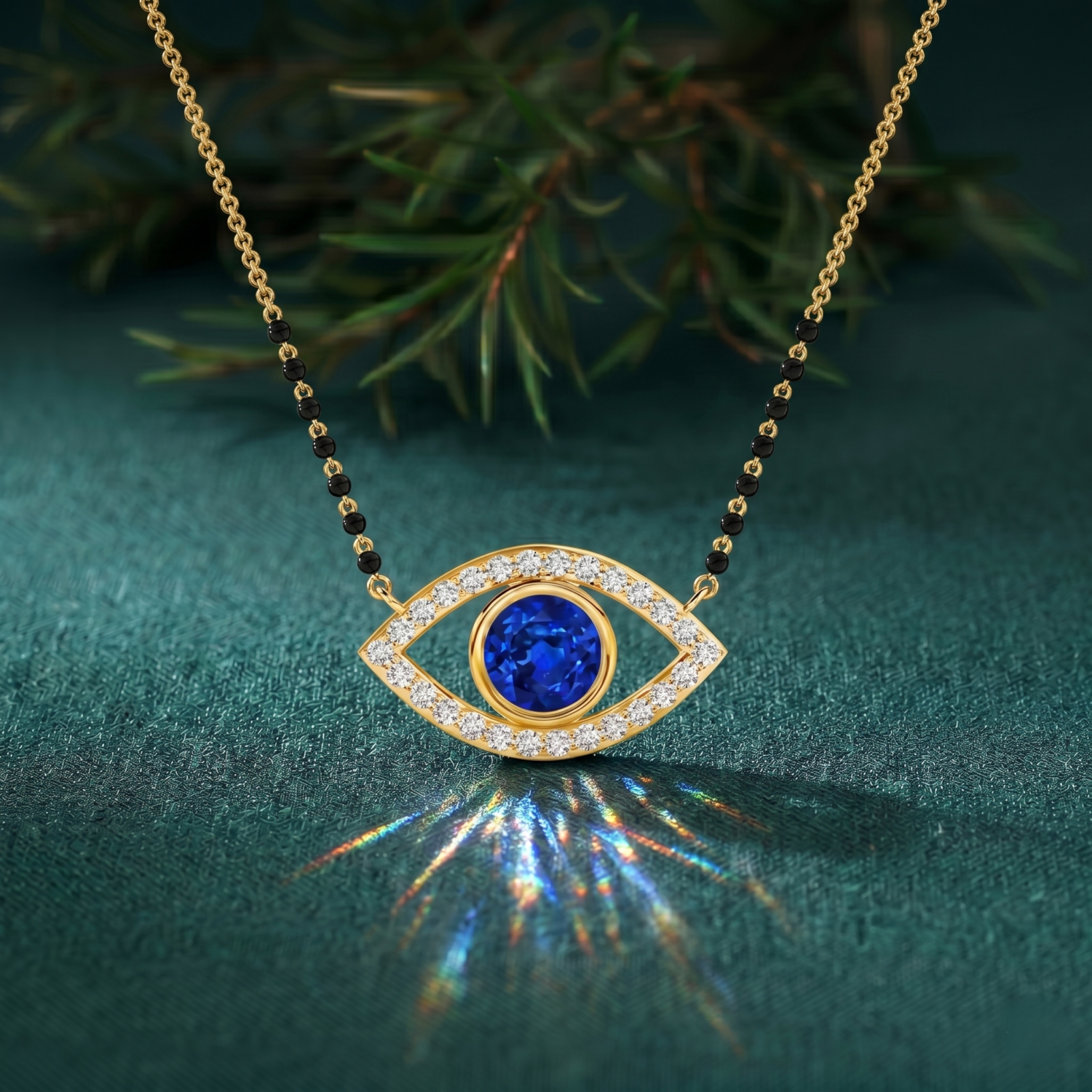 Evil Eye Natural Blue Sapphire And Natural Diamond Mangalsutra