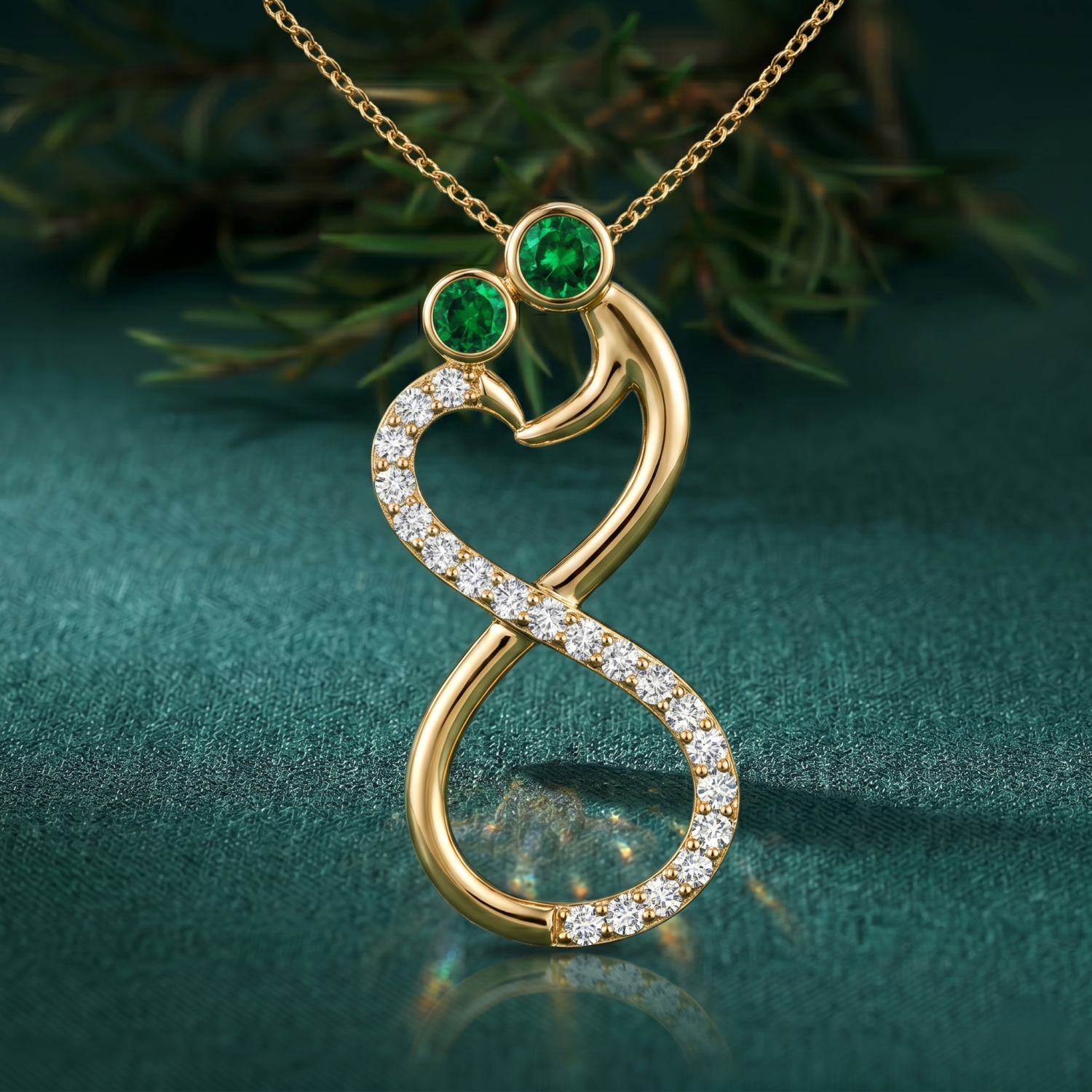 Mom & Me Emerald Two Stone Infinity Pendant