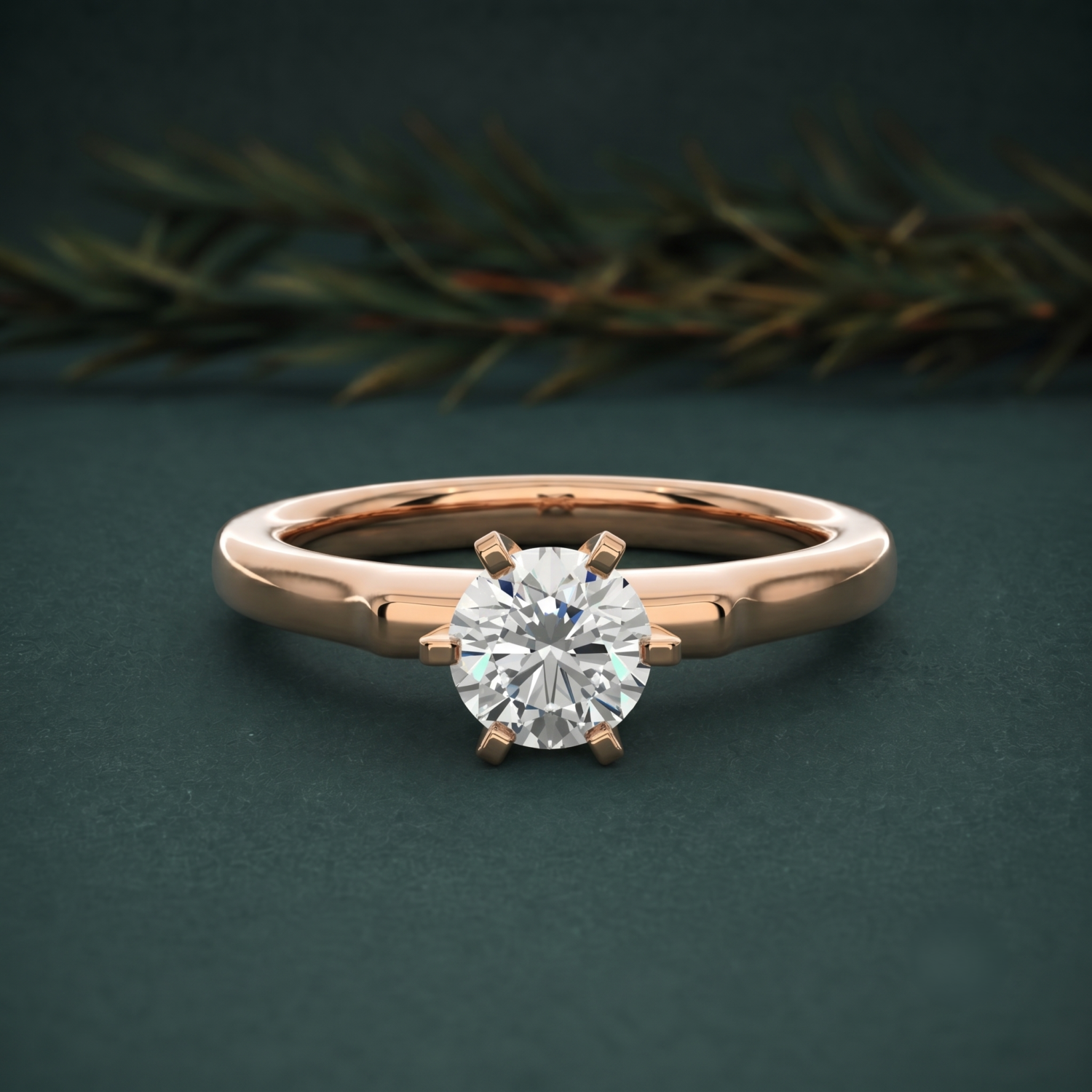 Round Cut Solitaire Diamond Engagement Ring in 18K Rose Gold
