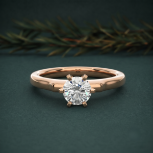 Round Cut Solitaire Diamond Engagement Ring in 18K Rose Gold