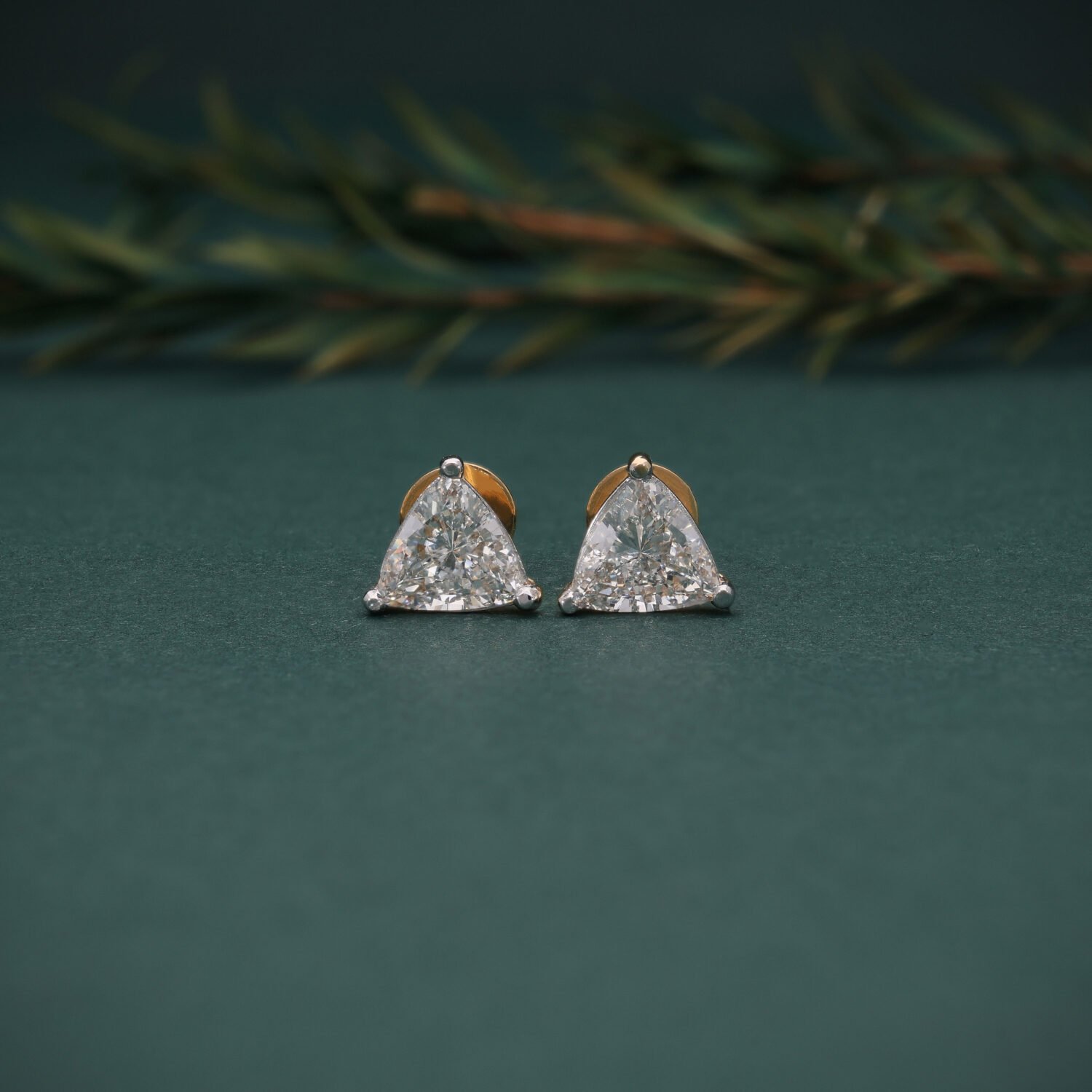 Trillion Cut Diamond Earrings | Elegant Triangle Stud Earrings in Gold