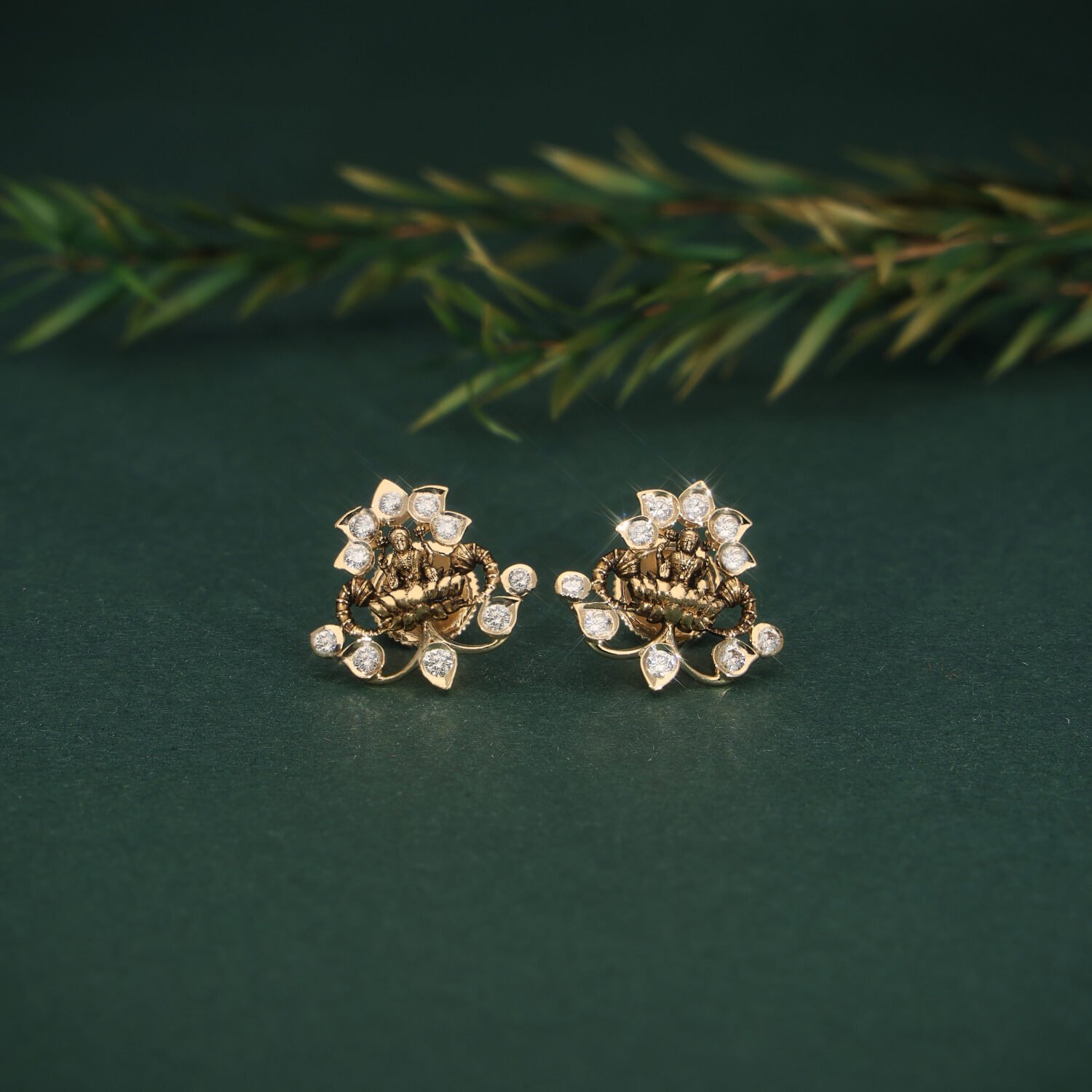 18K Yellow Gold Lakshmi Diamond Earrings for Women