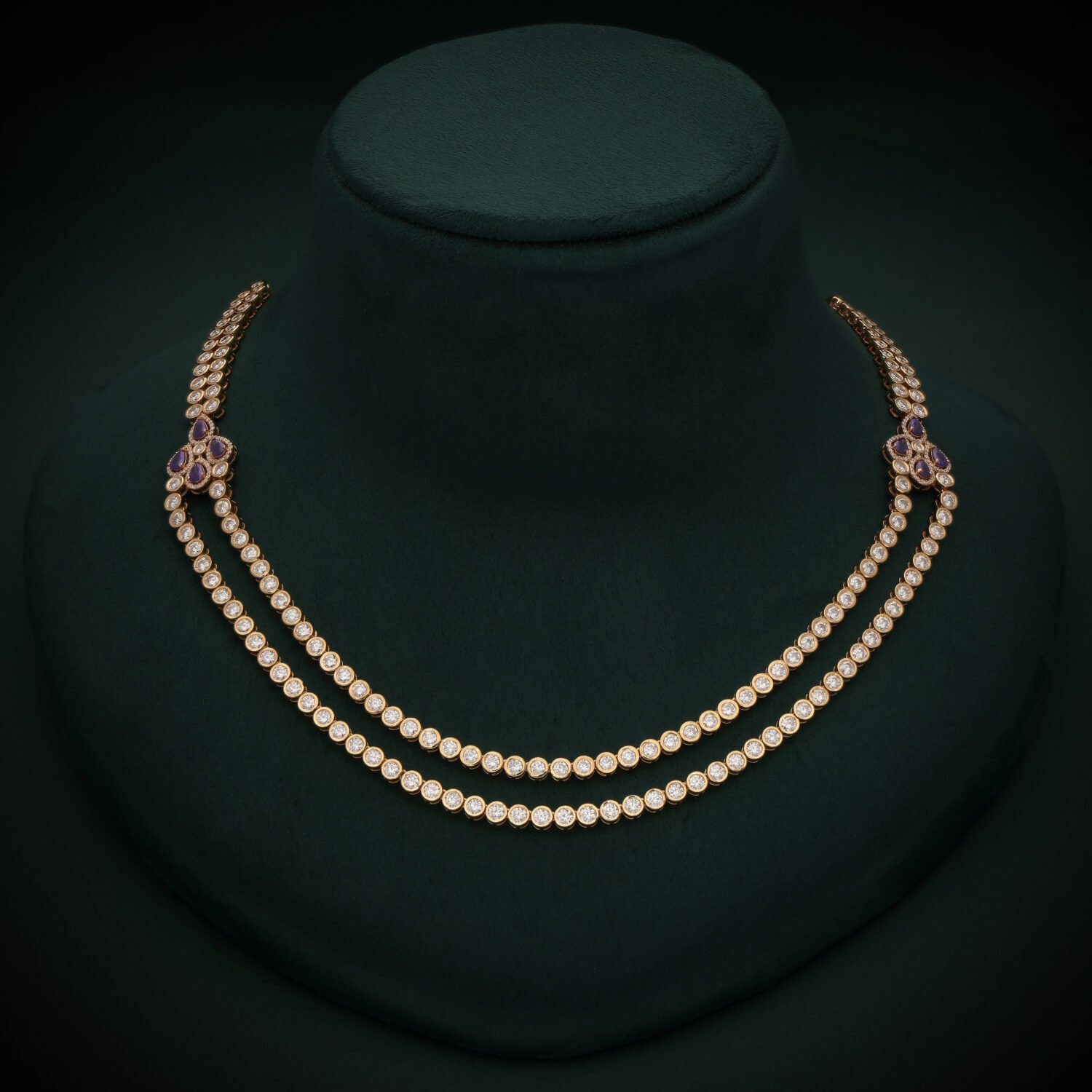 18K Yellow Gold Double Row Diamond Necklace for Women | Luxury Fine Jewelry
