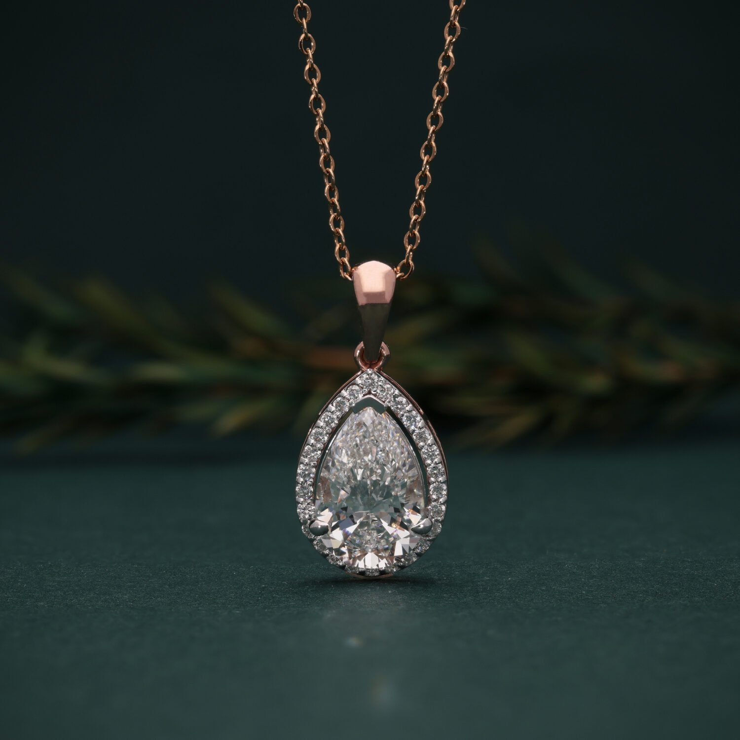 Pear Shaped Diamond Pendant in 14K Rose Gold