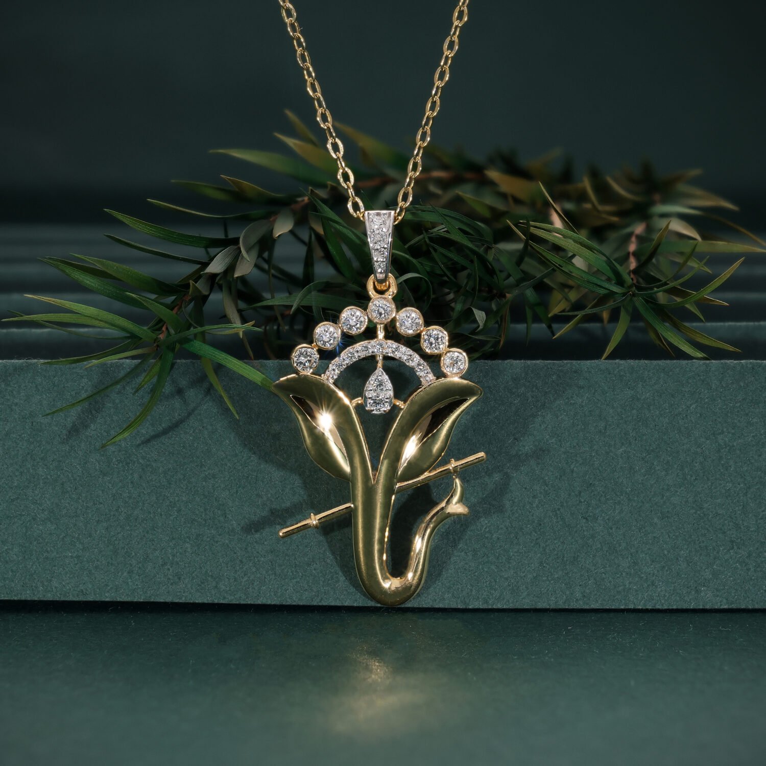 Lord Ganesha Diamond Pendant in 18K Yellow Gold
