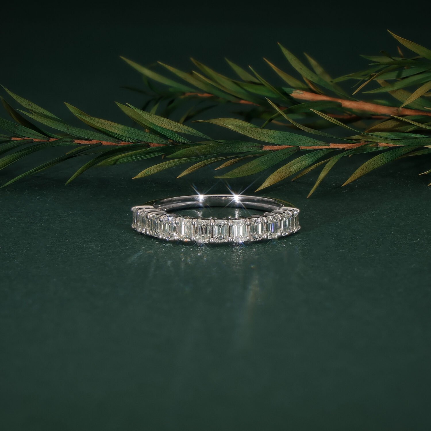 Emerald Cut Diamond Half Eternity Ring in 18K White Gold