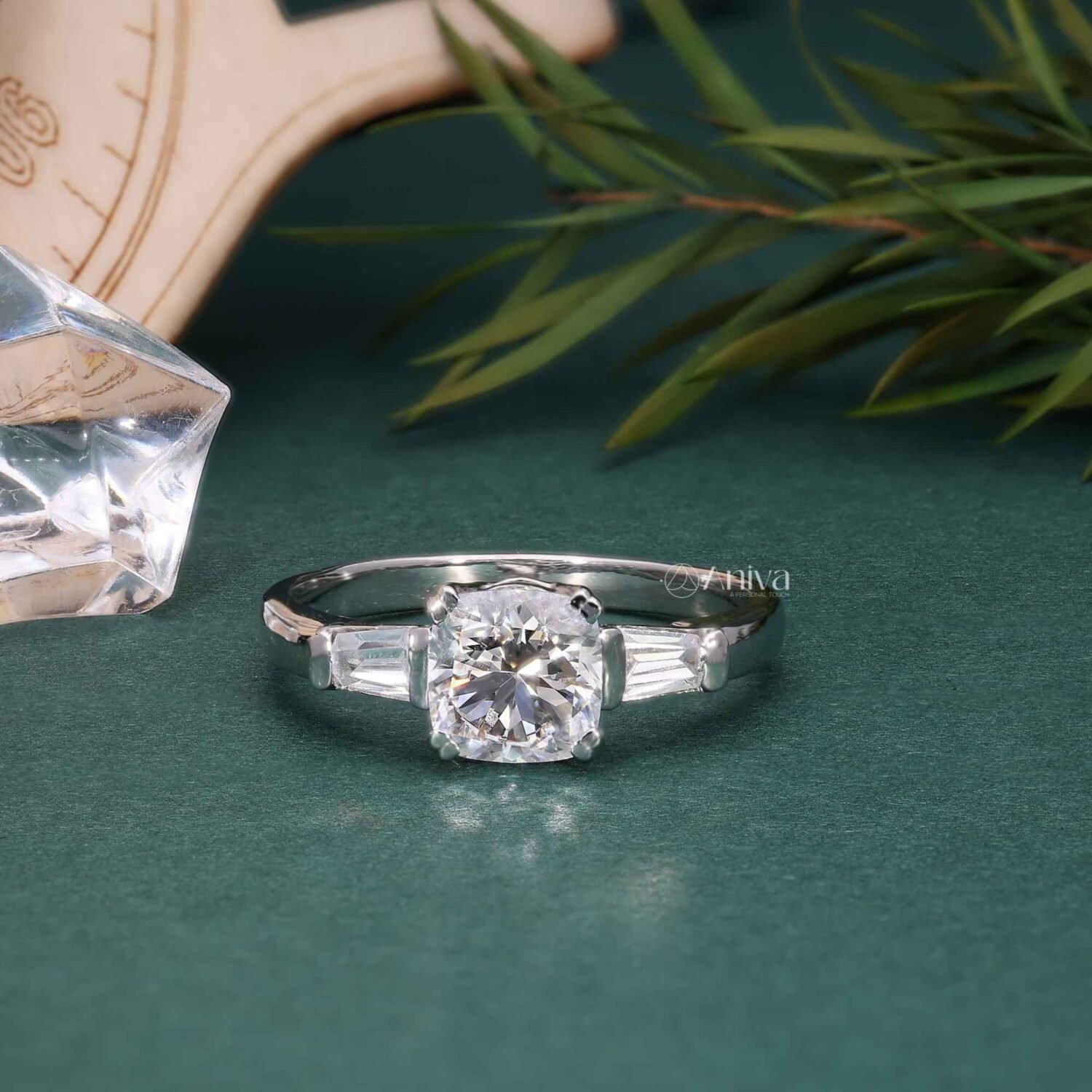 Elegant 14K White Gold Three-Stone Diamond Ring with Tapered Baguettes | IGI Certified