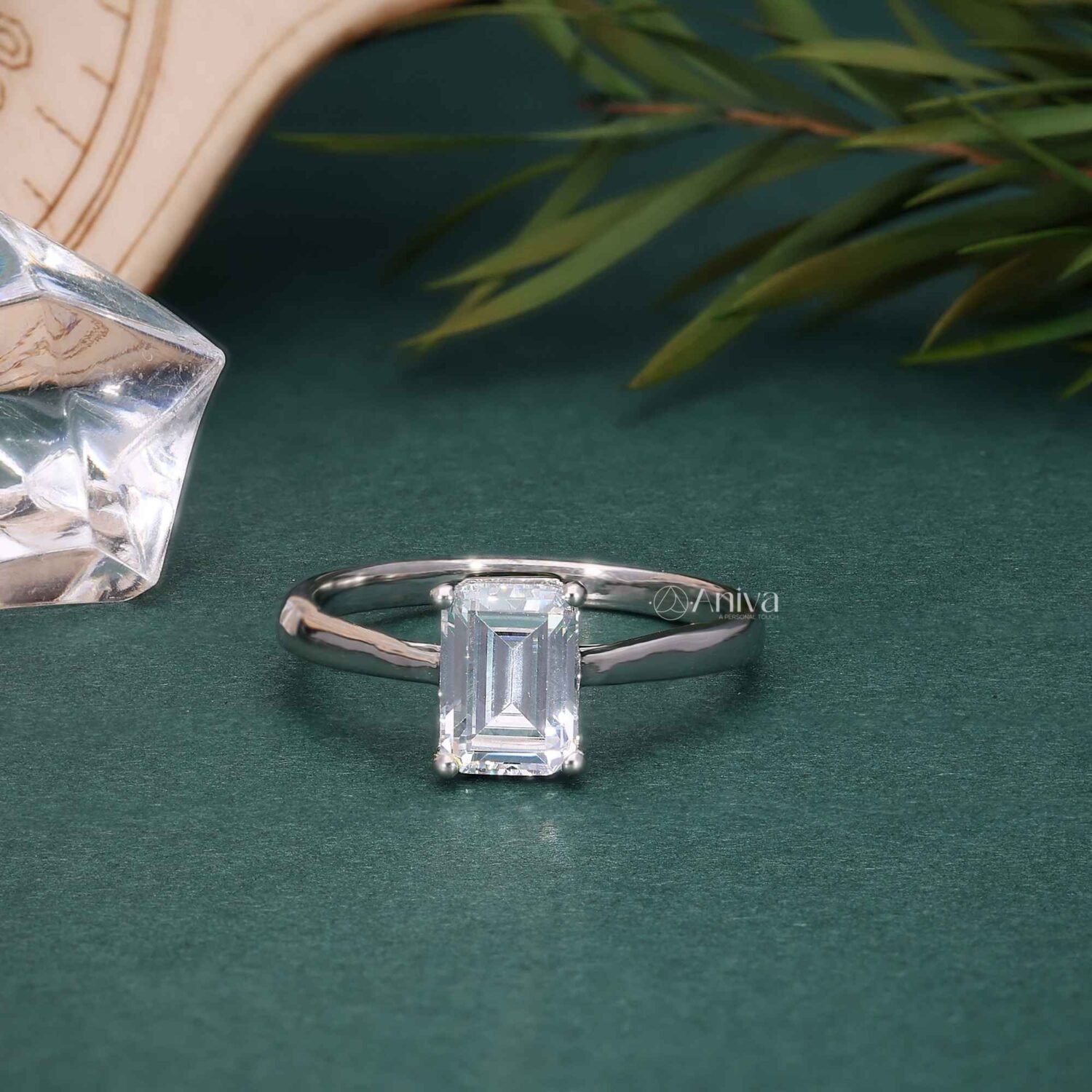 14K White Gold Emerald Cut Lab Grown Diamond Sleek Solitaire Engagement Ring | IGI Certified