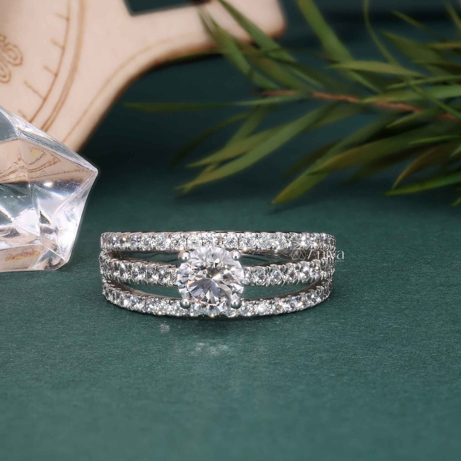 Luxurious 18K White Gold Triple Row Diamond Ring | IGI Certified