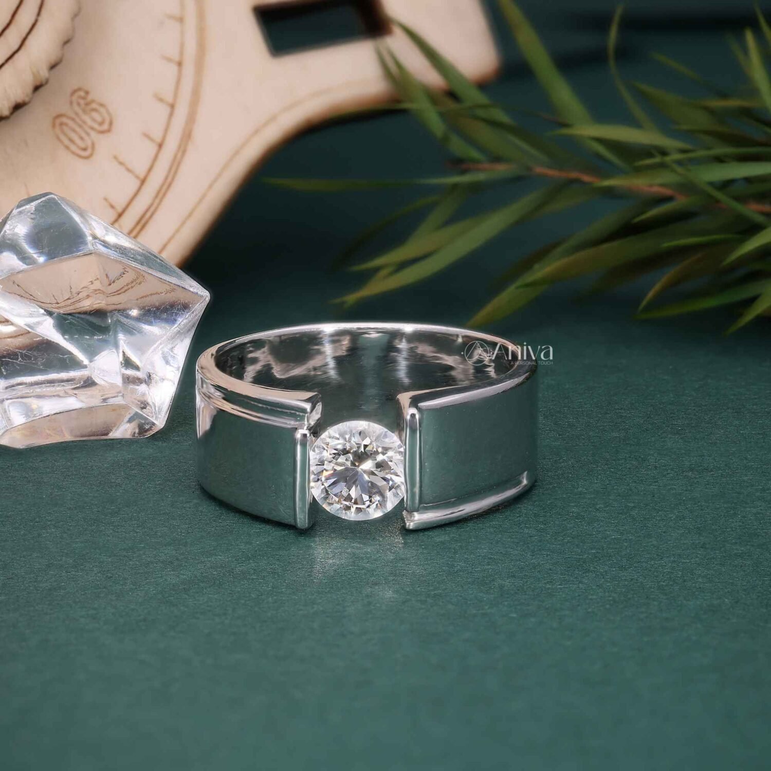 Bold 18K White Gold Wide Band Tension-Set Solitaire Ring | IGI Certified