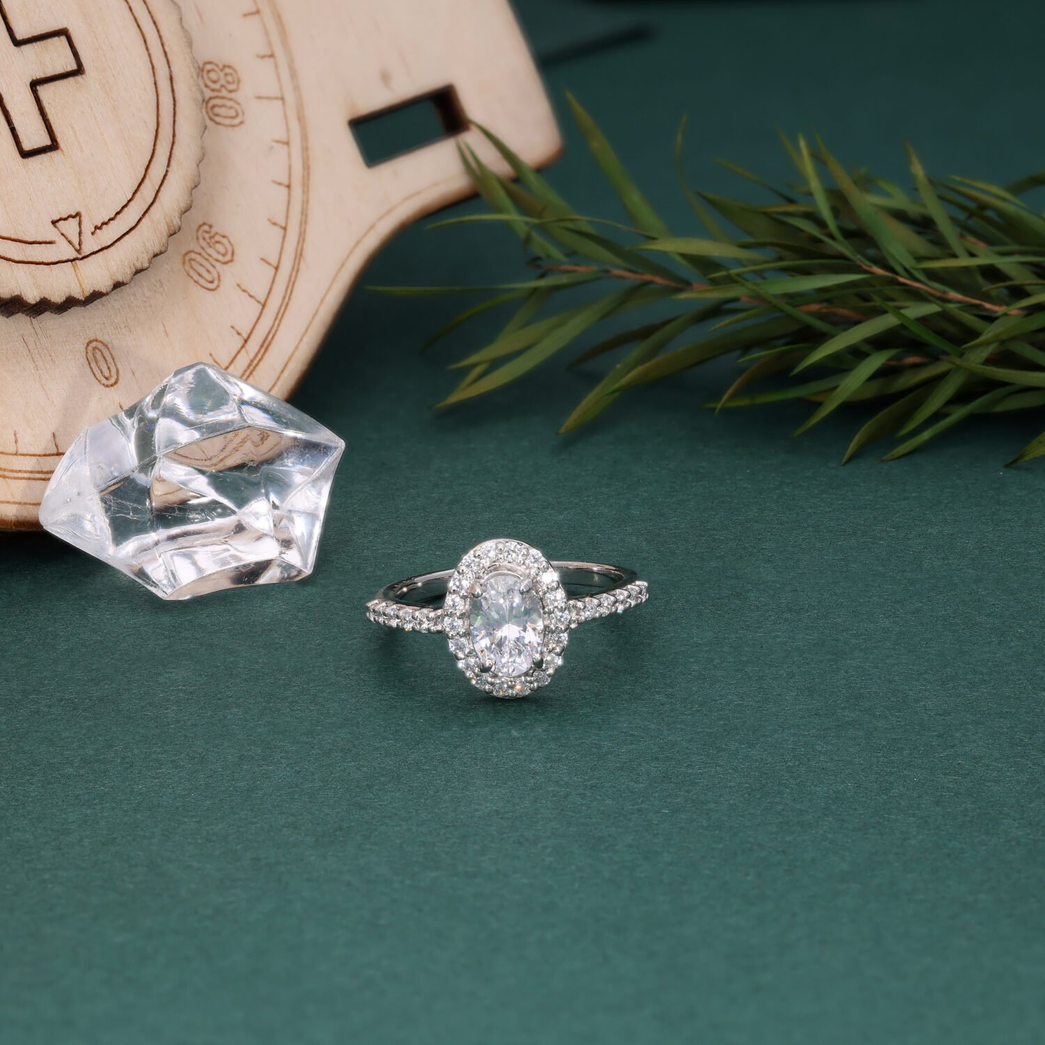 Graceful 18K White Gold Oval Halo Diamond Ring with Pave Shoulders | IGI Certified