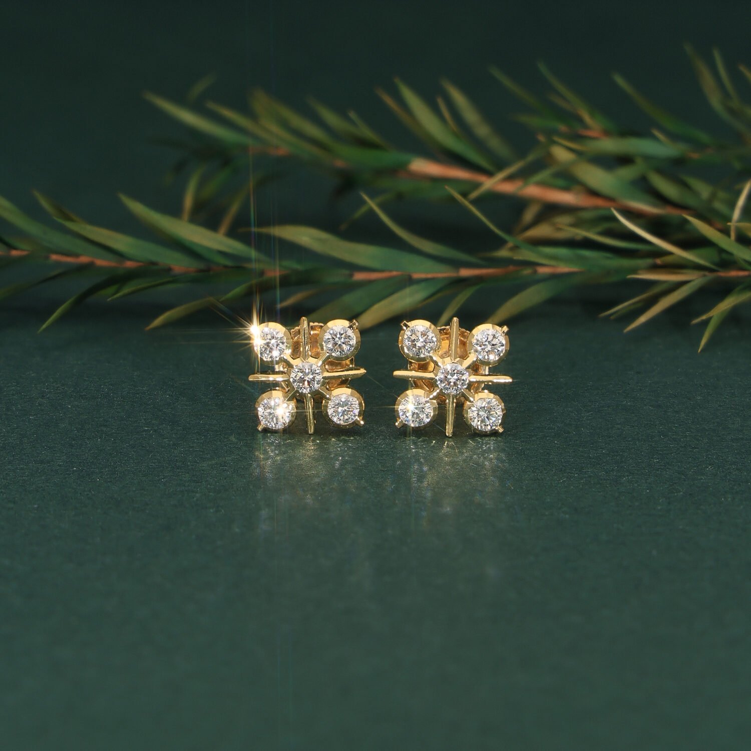 22KT Yellow Gold Diamond Stud Earrings for Women