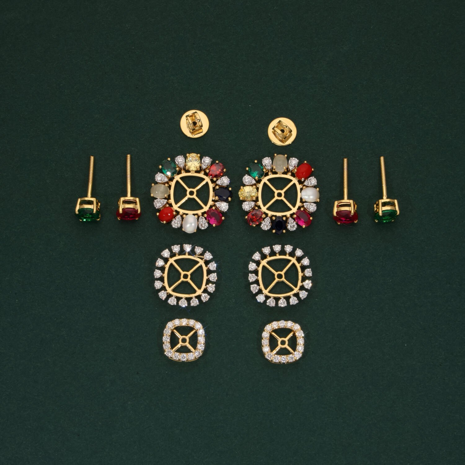Navratna Nouveau Diamond Earrings In 18KT
