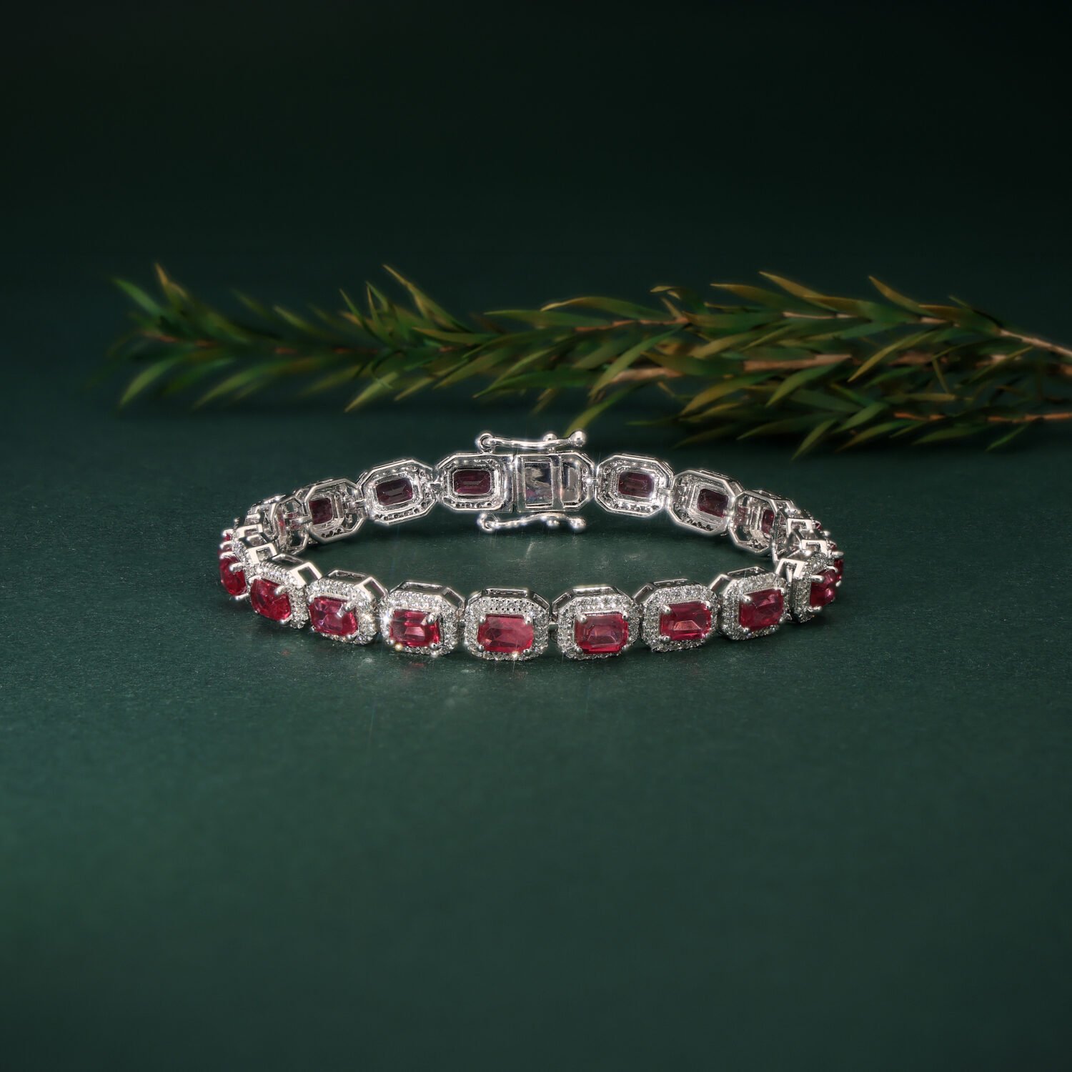 Radiant 925 Silver Gemstone Tennis Bracelet with Diamond Halo Design | IGI Certified