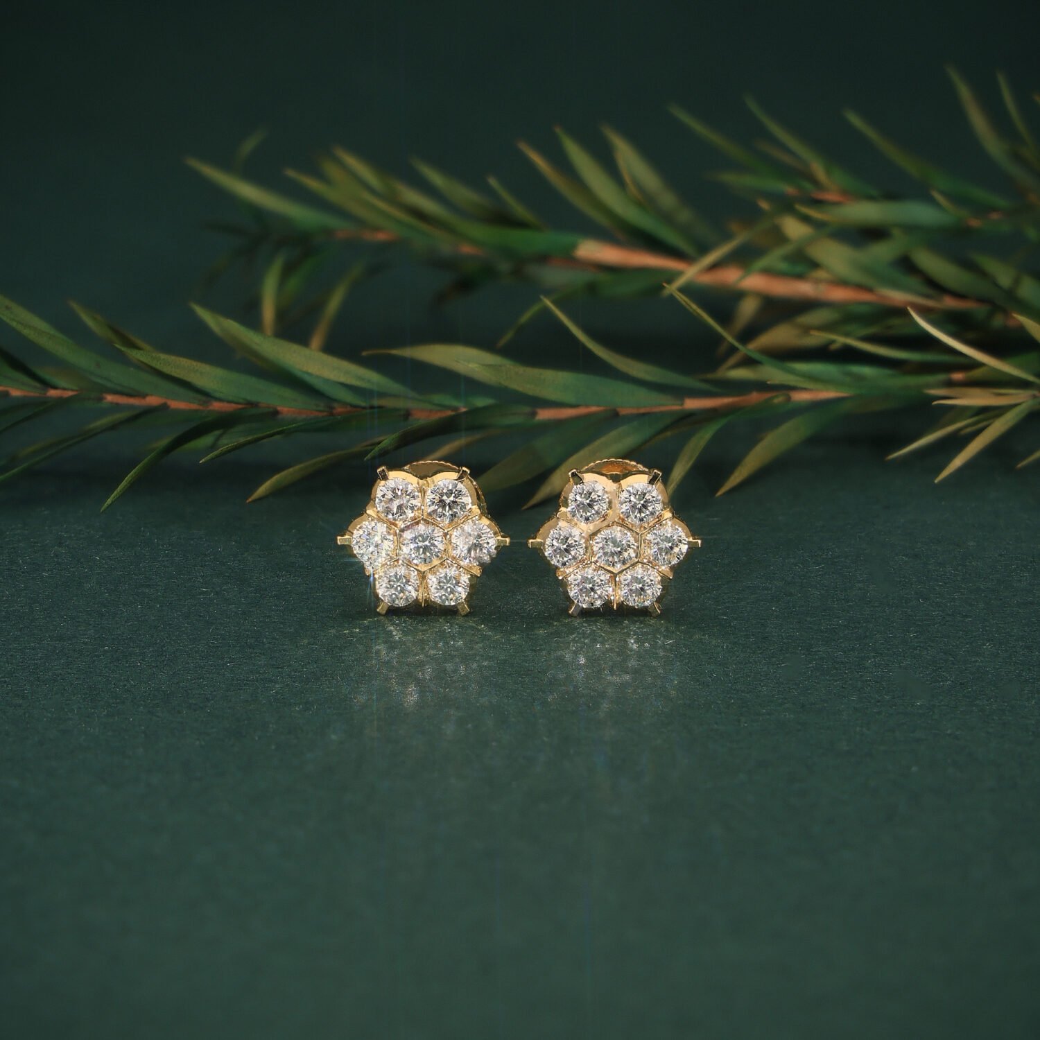South Indian style close setting diamond- studded earrings in 22kt gold