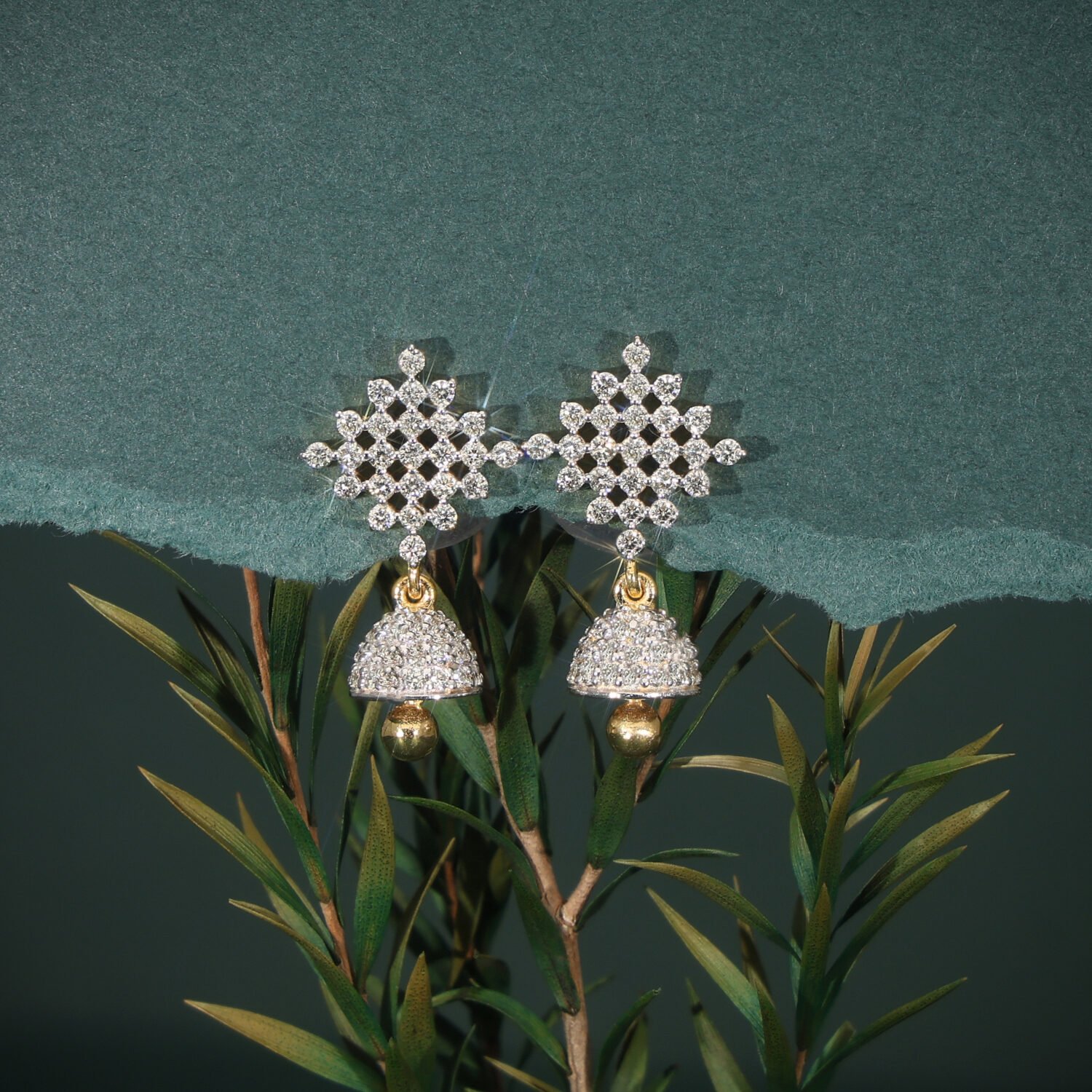 14K Yellow Gold jhumka Diamond Earring