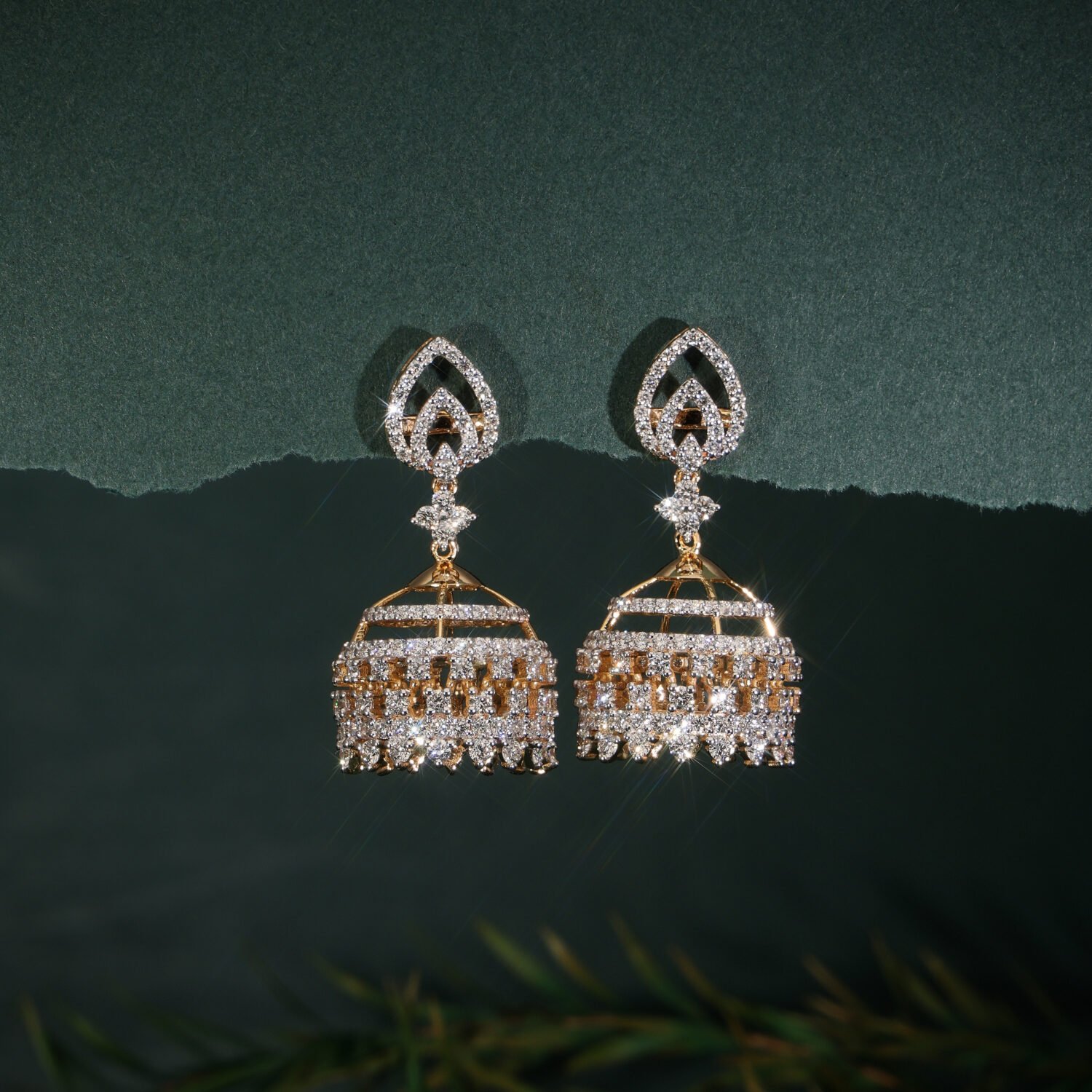Bridal Traditional 18K Yellow Gold Diamond Jhumka Earrings | IGI Certified