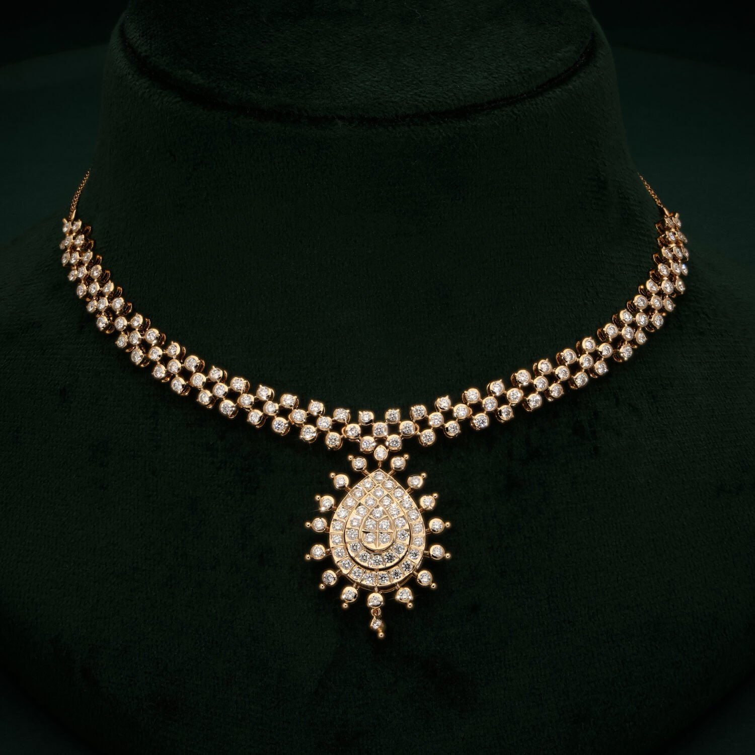 Women's Traditional South Indian Close Setting Diamond Attigai Necklace | IGI Certified